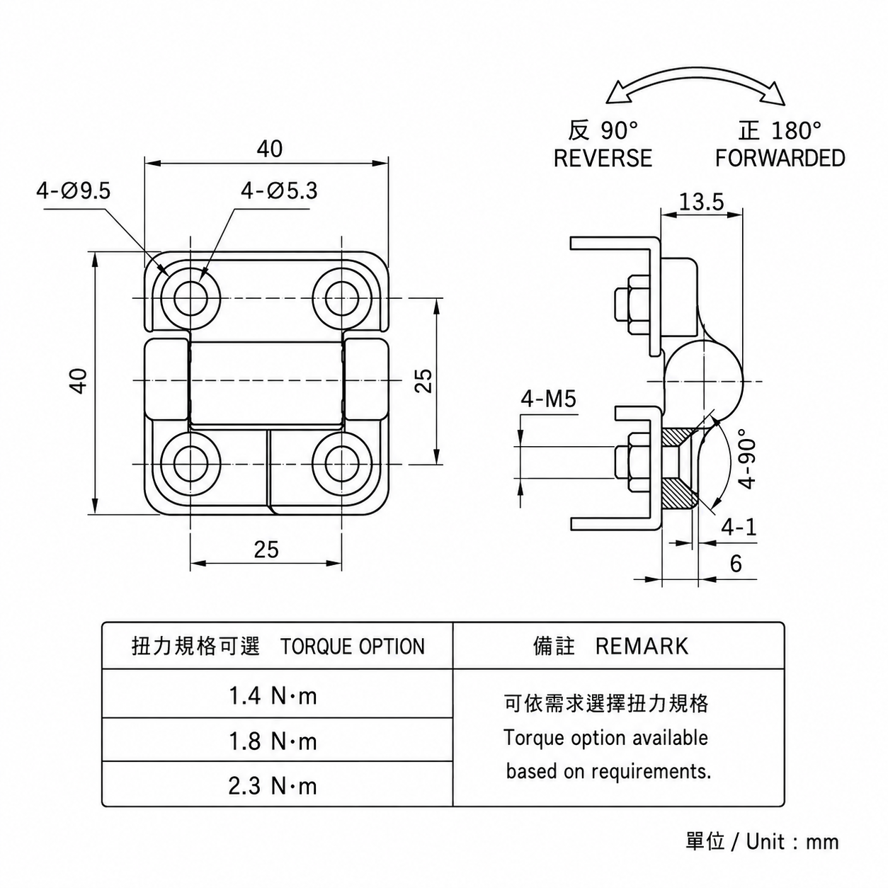 HGZ-226R-BK-3 Constant Torque Position Control Hinge