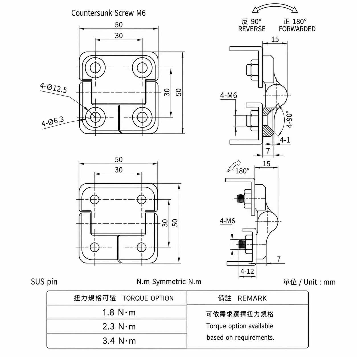 HGZ-226R-BK-2 Constant Torque Position Control Hinge