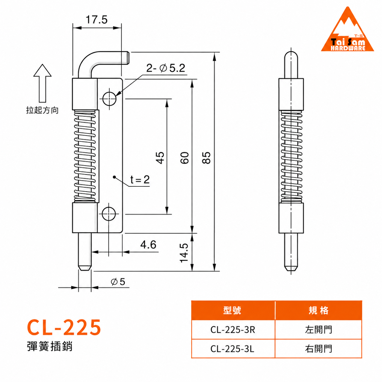 CL-225-3 Spring Loaded Pivot Hinge